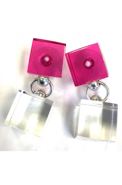 LG - 2 cubes earrings - fuchsia
